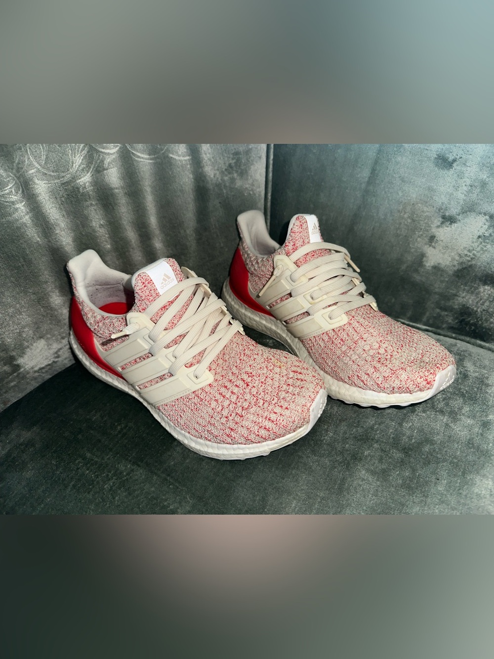adidas Women’s red and Cream Knit Running Sneakers